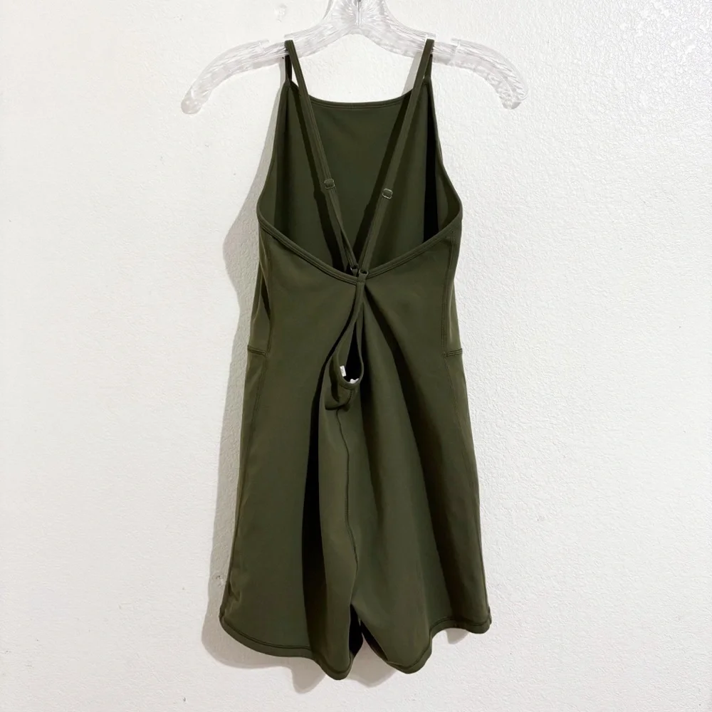 Aritzia Wilfred‎ Free Leila Halter Neck Open Back Romper in Fatigue Green